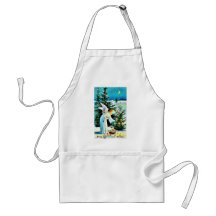 A christmas greeting with an angel sets fire on a apron