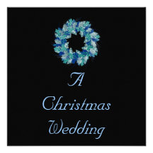"A Christmas Wedding" - Wreath In Shades of Blue Invites