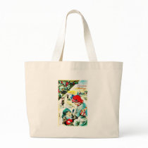 A christmas with two girls chatting and many are a bags