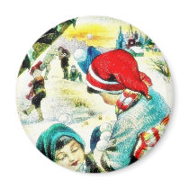 A christmas with two girls chatting and many are a magnets