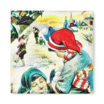 A christmas with two girls chatting and many are a magnets