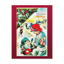 A christmas with two girls chatting and many are a postcards