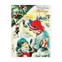 A christmas with two girls chatting and many are a postcards