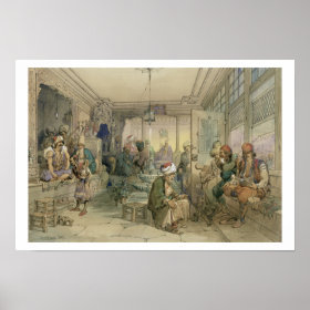 A Coffee House, Constantinople, 1854 (pen & ink & Print