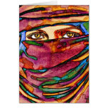 A colorful veil and immense eyes ... greeting card