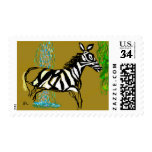 A content Zebra by a waterfall and lush leaves Postage