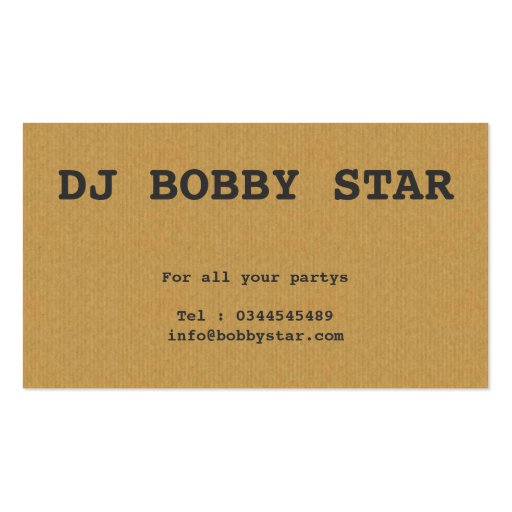 A cool cardboard DJ icon business card (back side)