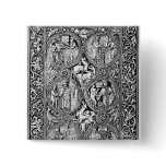 A copy of  ivory back Queen Melisende's Psalter Pinback Buttons