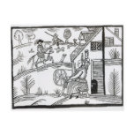 A Country Scene with a woman spinning Postcard