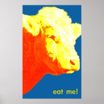 A Cow on Blue Poster