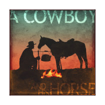A Cowboy and His Horse Stretched Canvas Prints