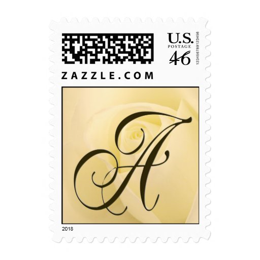 A - Custom Monogram Postage White Rose