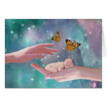 A cute baby boy in hand fantasy greeting cards