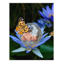 A cute baby lily butterfly bubble customized letterhead