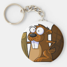 A Cute Cartoon Beaver Character Holding a Log Keychains