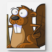 A Cute Cartoon Beaver Character Holding a Log Display Plaque