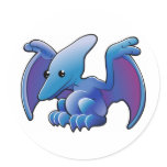 A cute friendly dinosaur pterodactyl or pteranodon round stickers
