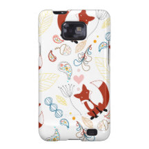 A Cute Hand Drawn Fox Hearts in Yellow Blue Pink Samsung Galaxy S2 Covers
