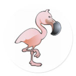 A cute pink flamingo bird round sticker