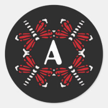 'A', dragonflies,red & white on black Stickers