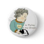 a dreaming baby with a dog 버튼핀