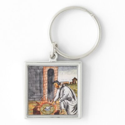 A European engaged in making a reliquary Keychain by bridgemanart