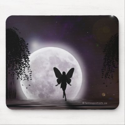 A fairy silhouette against a shining moon mouse mat by myfairies