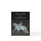postcard - Pristine white medieval-styled rider on a beautiful white horse.  Also available matching picture-only or "save-the-date" postage stamps, as well as "save-the-date" postcards.  How about my matching magnets for a favor?