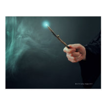 A fantasy wizard making magic with wand. post cards