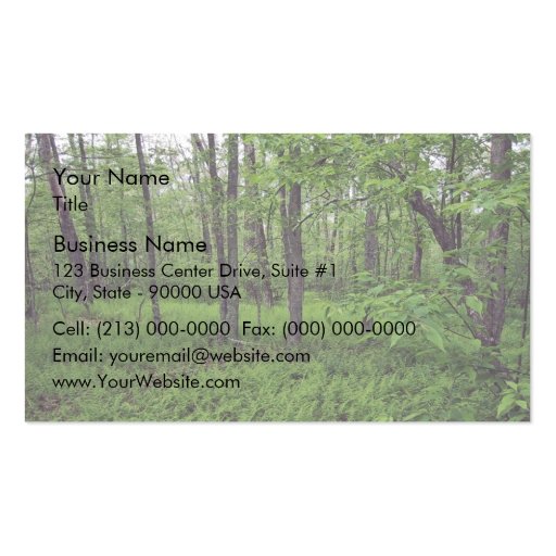 A fern bed around trees business card (front side)