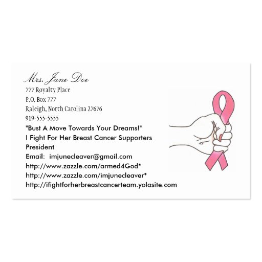 A Fight For Her Logo1, Mrs. Jane Doe, 777 Royal... Business Card Template (front side)