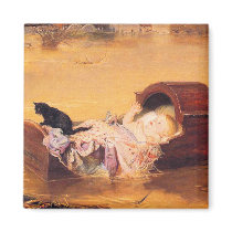 A Flood - with baby and cat by Millais Fridge Magnets