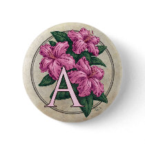 A for Azalea Flower Monogram Round Button