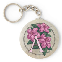 A for Azalea Flower Monogram Round Keychain