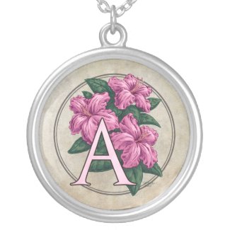 A for Azalea Flower Monogram Round Necklace necklace