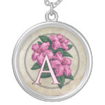 A for Azalea Flower Monogram Round Necklace