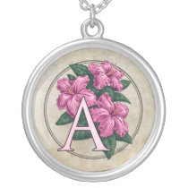 A for Azalea Flower Monogram Round Necklace