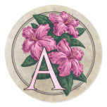 A for Azalea Flower Monogram Round Stickers