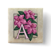 A for Azalea Flower Monogram Square Button
