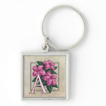 A for Azalea Flower Monogram Square Keychain