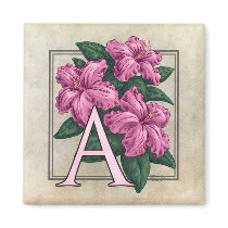 A for Azalea Flower Monogram Square Magnet