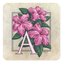 A for Azalea Flower Monogram Square Stickers