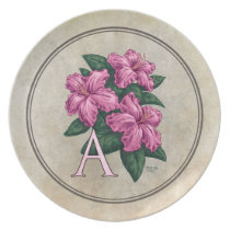 A for Azaleas Flower Alphabet Monogram plates