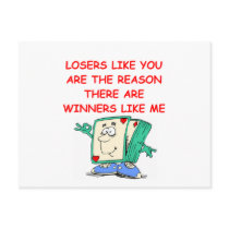 a funny winners and losers joke post card