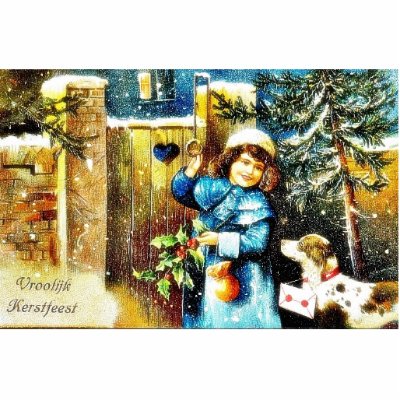 A girl knocks the gate of a house with gifts along photo sculpture by RememberChristmas