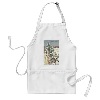 A girl standing with basket of gifts near christma apron by RememberChristmas