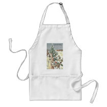 A girl standing with basket of gifts near christma aprons by RememberChristmas A girl standing with basket of gifts near christma aprons