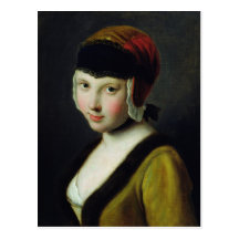 A girl with a black mask postcard