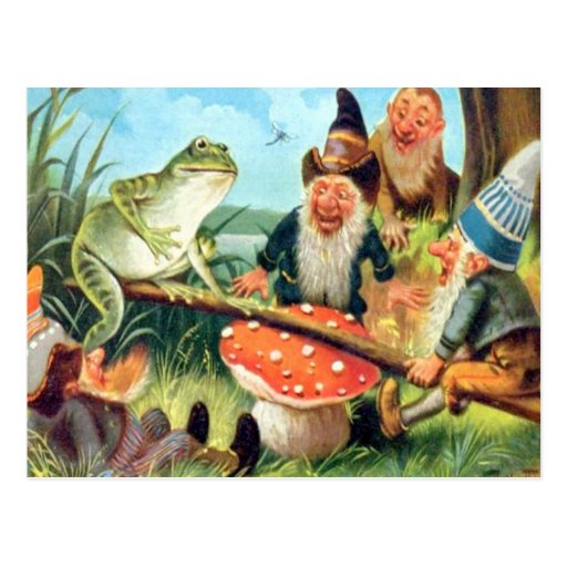 A Gnome and Frog on a Mushroom Seesaw Postcard