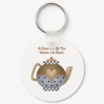 A Good Cup of Tea Warms the Heart keychains